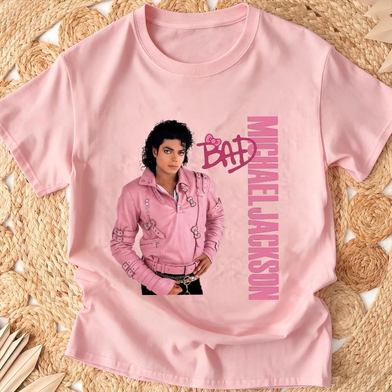 Kids Tee Cotton T Shirts Michael Jackson "Bad" Cartoon Print Short-Sleeve Top – Stylish Casual Crew-Neck T-Shirt for Boys Girls