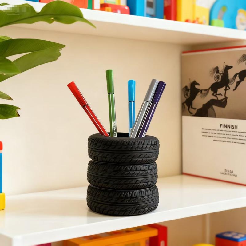 Tire Shaped Pen Holder Fun Desktop Stationery Organizer Space Saving Desk Storage for Home Office School Desk Decoration