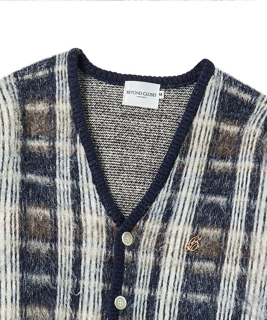 Beyond Closet Preppy Hairy Check Mohair Tough Cardigan Navy
