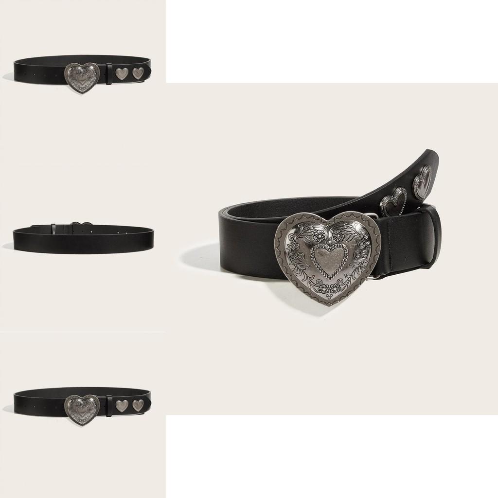 Leather Belt With Heart Buckle For Casual Youth Fashion