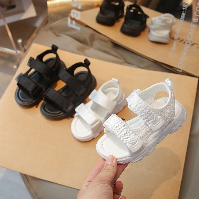 Boys Beach Shoes Open Toes Soft Sole Kids Sandals Soild Color Trendy 2025 Summer New Children Sports Sandals Hook&loop Non-slip