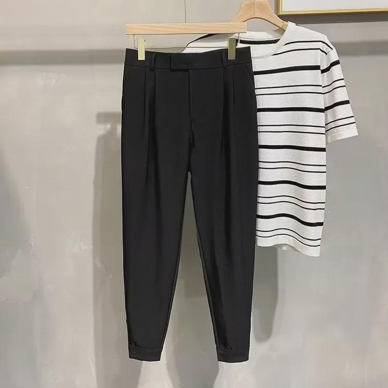 

Мужские модные укороченные шаровары в корейском стиле — универсальный, драпированный костюм, подходящий для весны и лета M чёрный