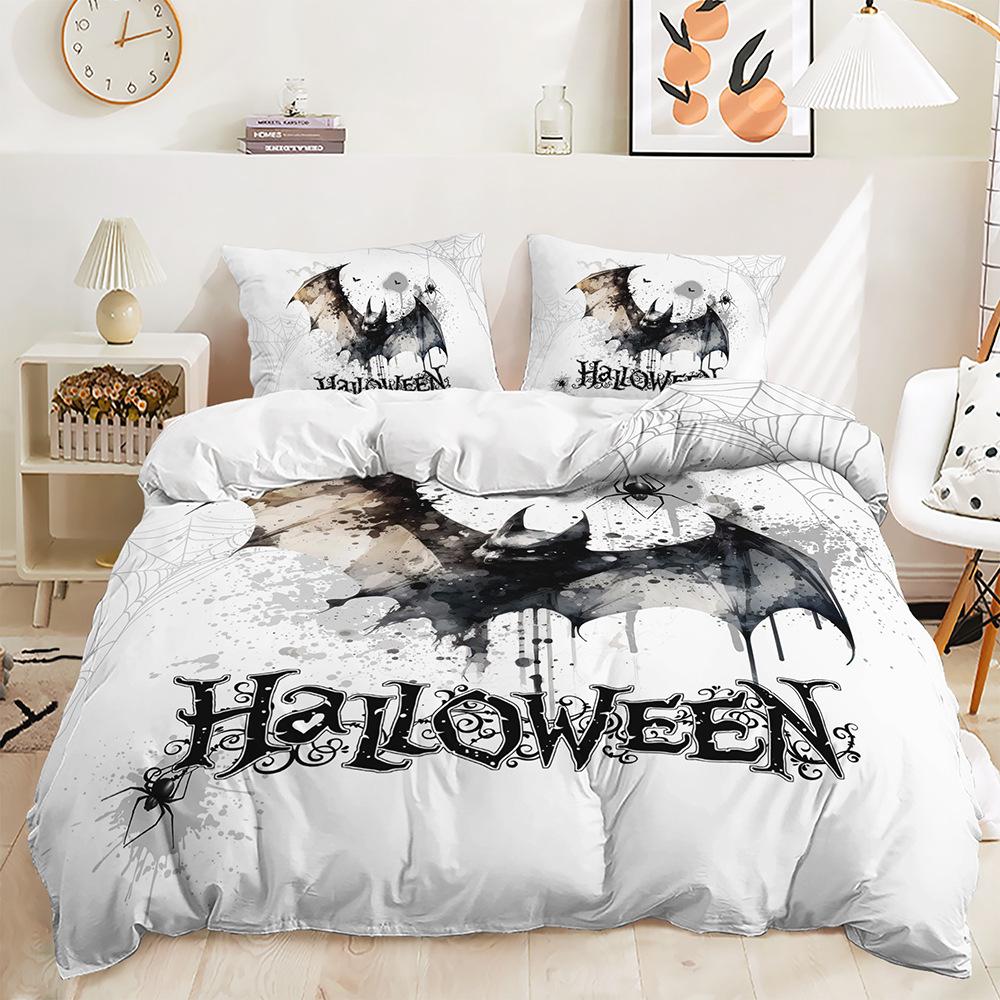 Halloween Themed Three-Piece Cartoon Bat Ghost Pattern Duvet Set