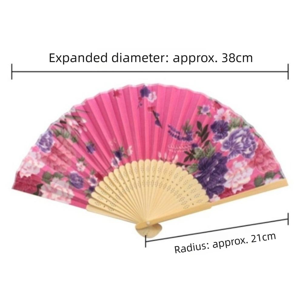 Silk Material Chinese Folding Fan Bamboo Wood Flower Pattern Silk Fan Artificial Silk Folding Design Art Craft Fan
