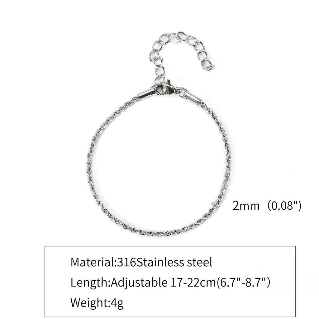 2-5MM Stainless Steel Bracelet For Women Men Gold Color Twist Rope Chain Bangle With Extended Chain Waterproof Party Jewelry