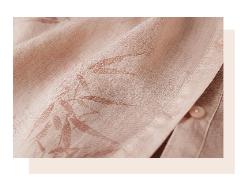 3365 Women's Lightweight Ink Bamboo Print Summer Ramie Top - Breathable & Unique Style