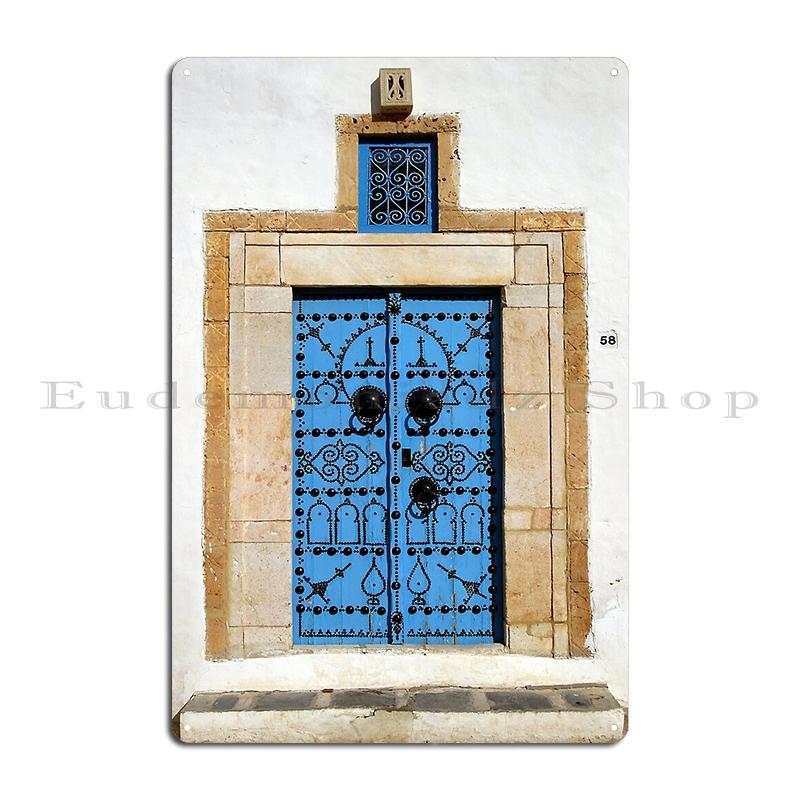

Традиционная синяя тунисская дверь Сиди Бу Саид Металлическая табличка Кухонные таблички Пещера Гостиная Сиди Бу Саид Жестяная табличка Постер 20x30cm（7.8x11.8inch）