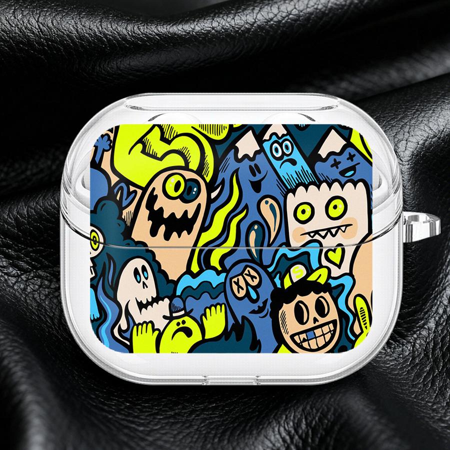 Case For Samsung Galaxy Buds 4Pro 3 FE 4 Pro 3Pro 2Pro 2 Live Clear Earphone Cases Cover With Hook Cartoon Graffiti Monster