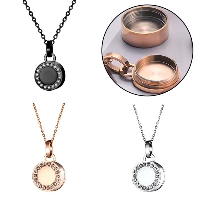 Steel Cremation Jewelry Round Accent Openable Urn For Pet Ashes Necklace