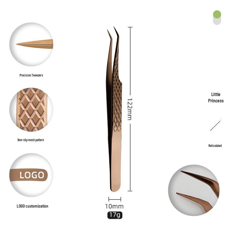 Golden Feather Stainless Steel Eyelash Tweezers for Grafting and Extensions