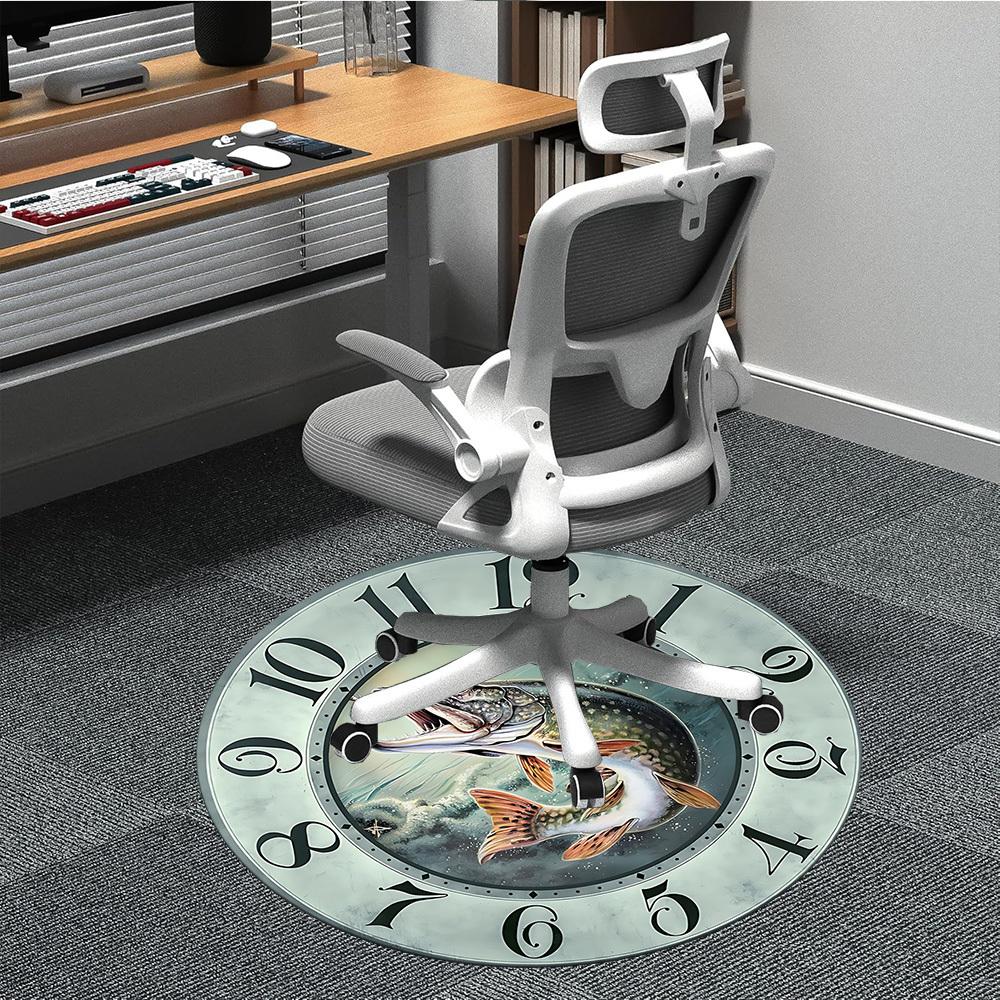 1pc Fish Clock Office Round Area Rug, Indoor Mat Suitable For Office, Under Office Chairs Bedroom Living Room Home Decor, Room Deco