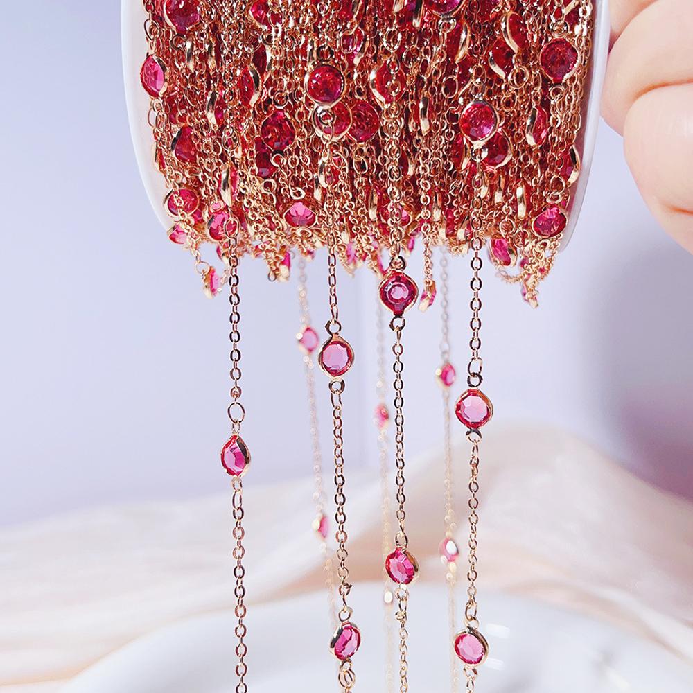 0.5M 1M 2M Pink Round Crystal Glass Beaded Bracelet Necklace Copper Chains Clothing Supplies for Jewelry Making DIY Materials