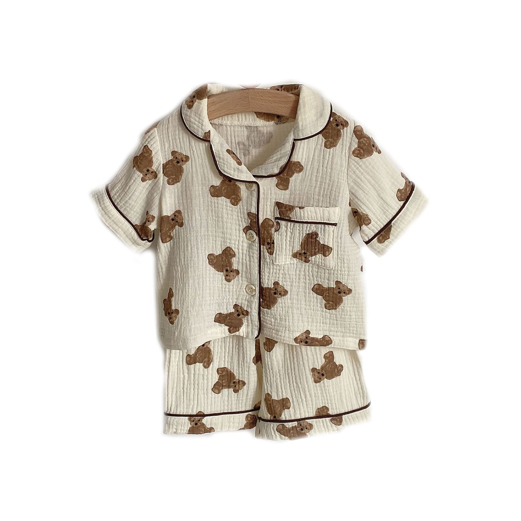 

SLINX Bear Детский марлевый топ и низ для девочек и короткий и длинный медведь корейский y350 размер пижама, детский комплект, домашняя одежда, бежевый, для мальчиков, рукава,