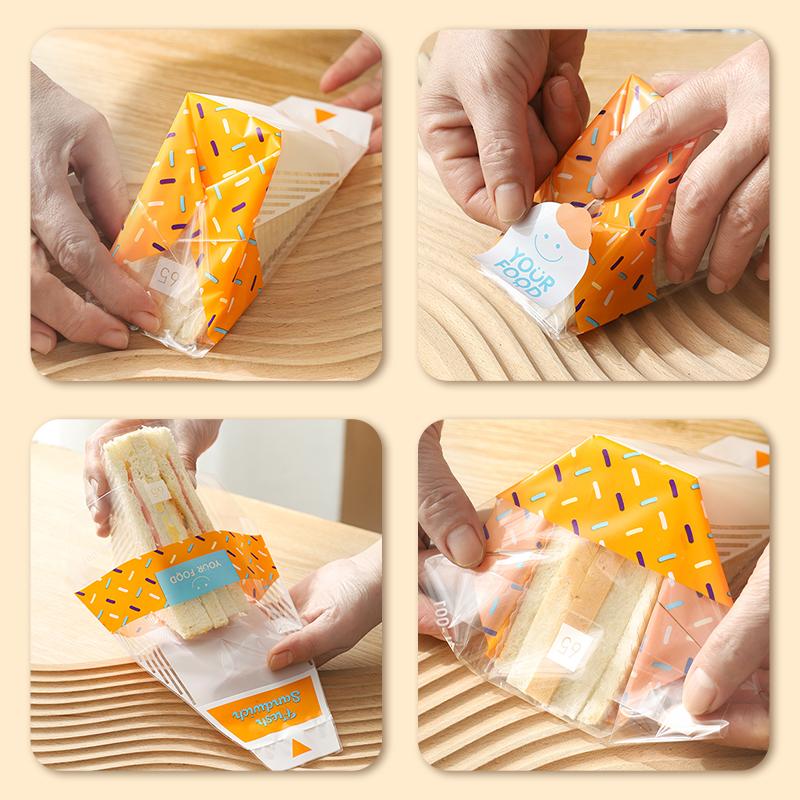 100 Pieces Of Sandwich Wrappers Special Disposable Easy To Tear Transparent Triangle Cake Baking Bread Packaging Bag