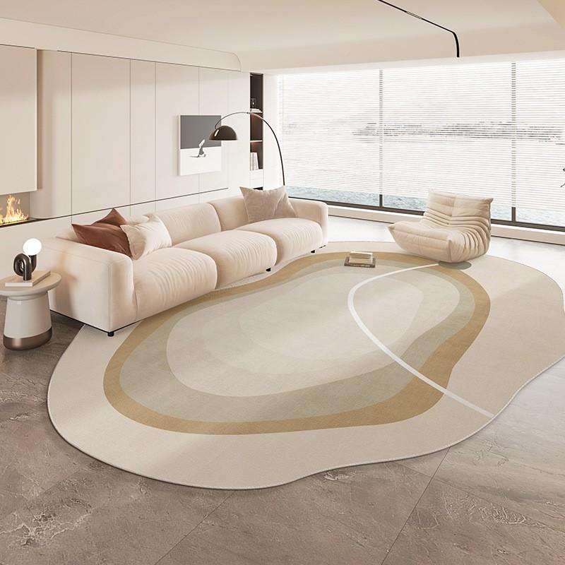 Modern Abstract Irregular Shape Area Rug Living Room Bedroom Non-Slip Washable Floor Mat Minimalist Cream Style