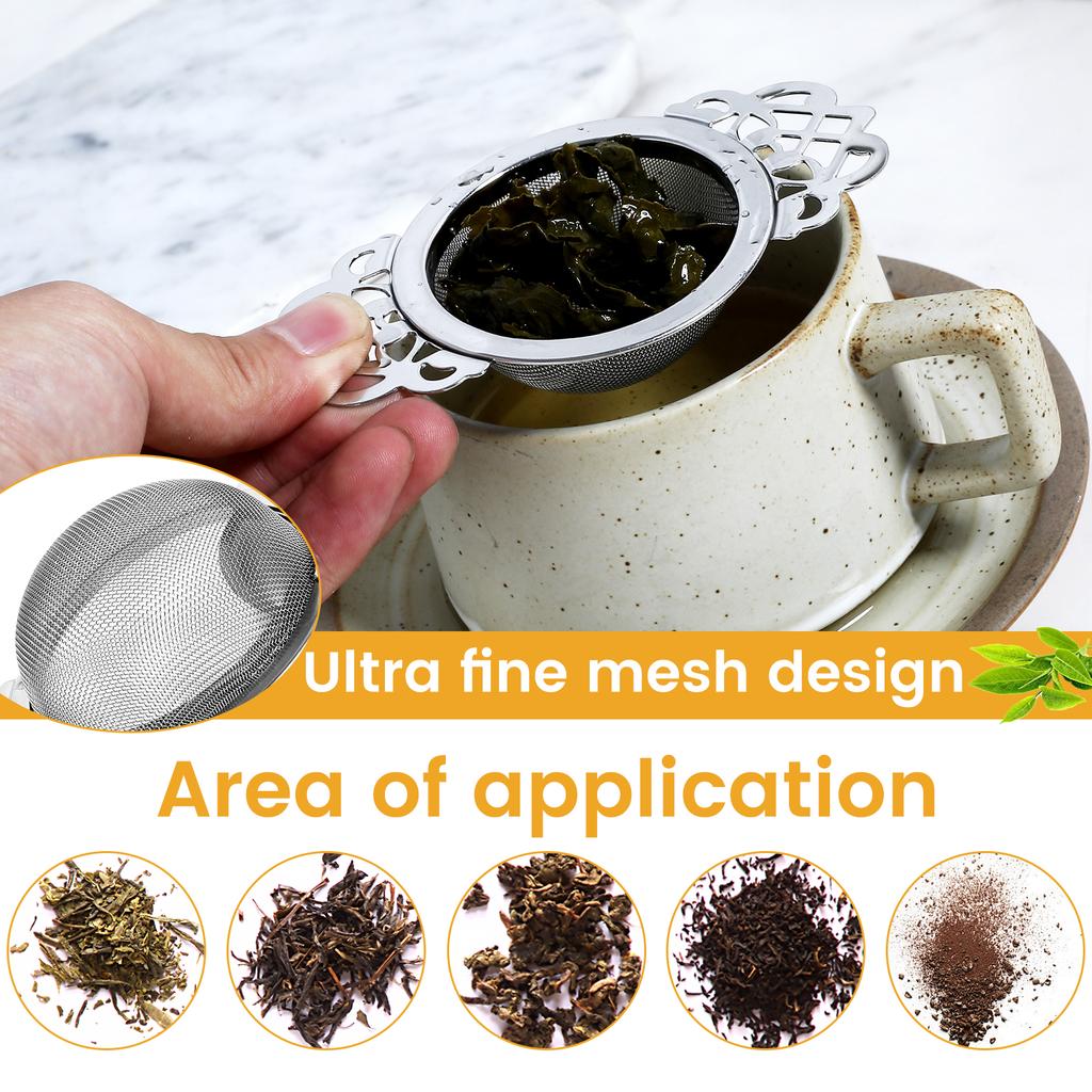 4 Pcs Tea Strainers with Drip Bowls Stainless Steel Tea Infusers with Double Winged Handles Fine Mesh Tea Filter Strainer Unique