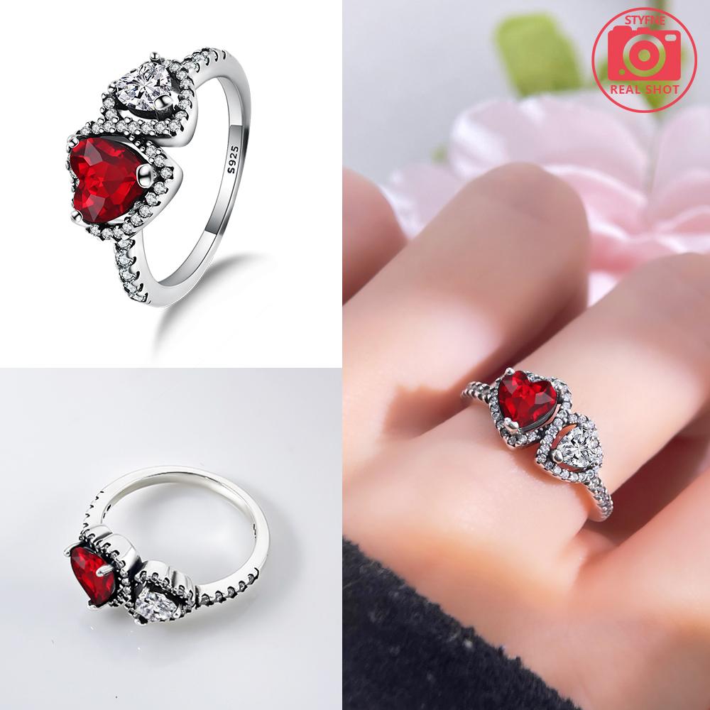 Den svatého Valentýna 925 Sterlingového stříbra Černý & Růžový Srdce Lesklé Zirkonové Prsteny Trendy Prsten pro Ženy Dárek Lásky DIY Jemné Šperky