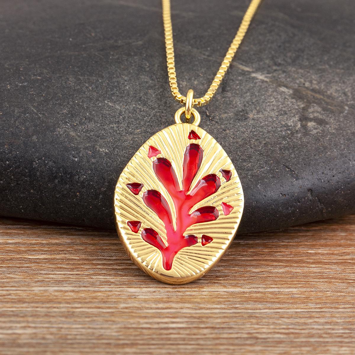 

Nidin Personality Design Leaf/Love Heart Shape Charm Pendant Necklace For Women Girls Red Zircon Fashion Versatile Jewelry Gifts