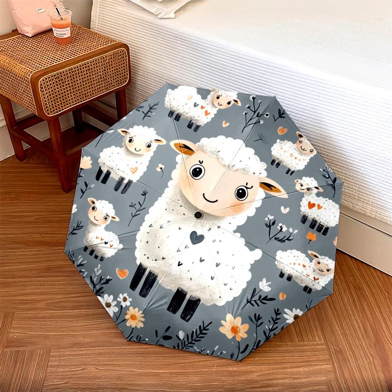 1 PC Automatic Folding Umbrella - Cute Sheep Pattern, Portable & Foldable Design with 8 Ribs, Christmas Birthday Gifts