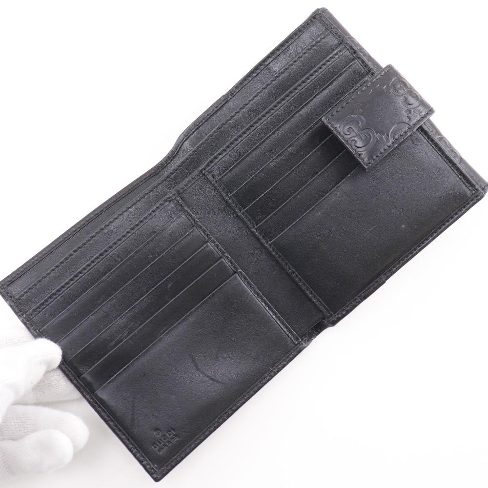 Gucci GG Bi-Fold Wallet 112664 Black Sima Leather Women Used
