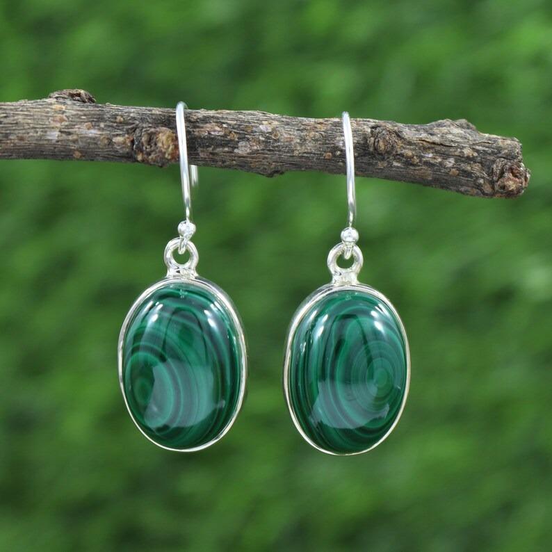 Cercei cu Piatră Prețioasă Malachit, Cercei din Argint Sterling 925, Cadou Pentru Ea, Cercei Handmade, Cercei Femei