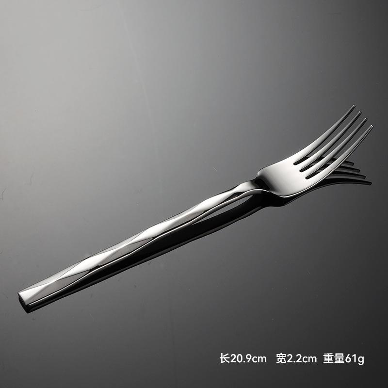 304 Stainless Steel Forged Square Handle Rhombus Pattern Western Food Knife, Fork and Spoon 5 Main Pieces Multi-specification Hotel Set Gifts