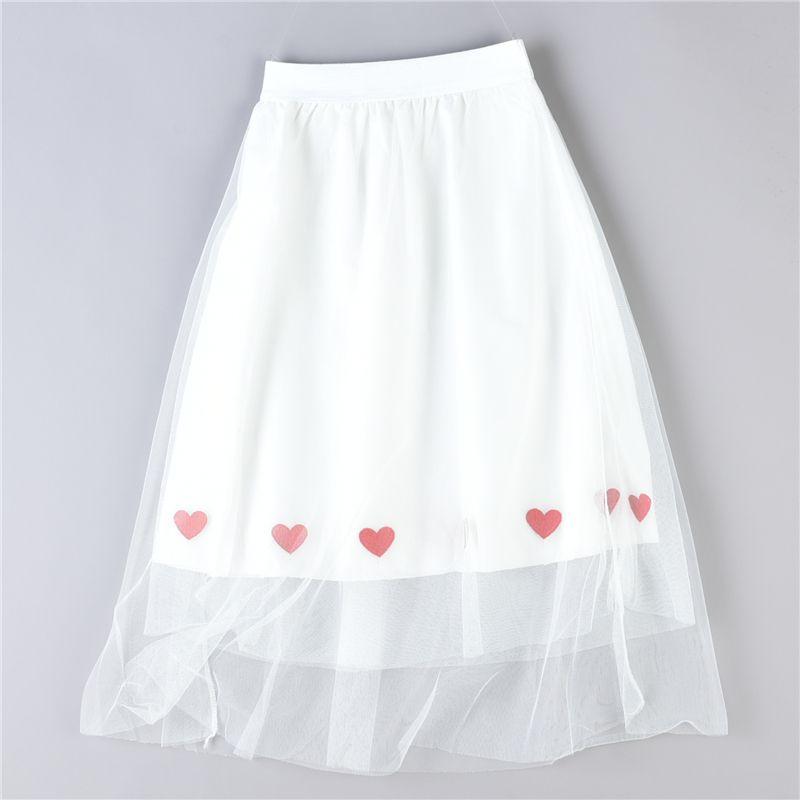 

78 Mesh Embroider Half-Length Princess Dress 75542 K-style Elastic High Waist Slimming A- line Large Hem Umbrella Skirt Summer 1 White. M