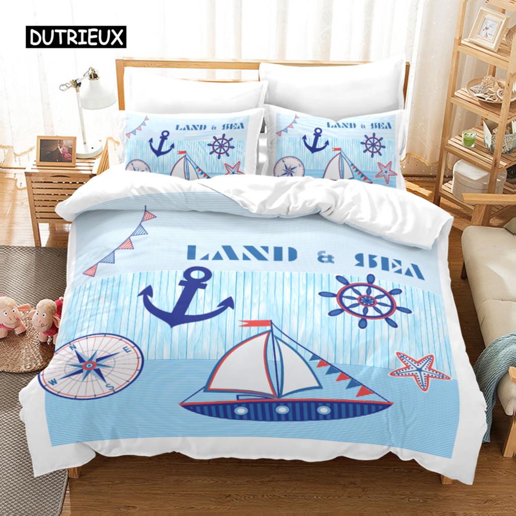 

Комплекты постельного белья с рисунком морского якоря, комплект пододеяльников с морским пиратским рисунком, комфортный декор для спальни с якорем для мальчиков, подростков, детей EU single(135x200cm)