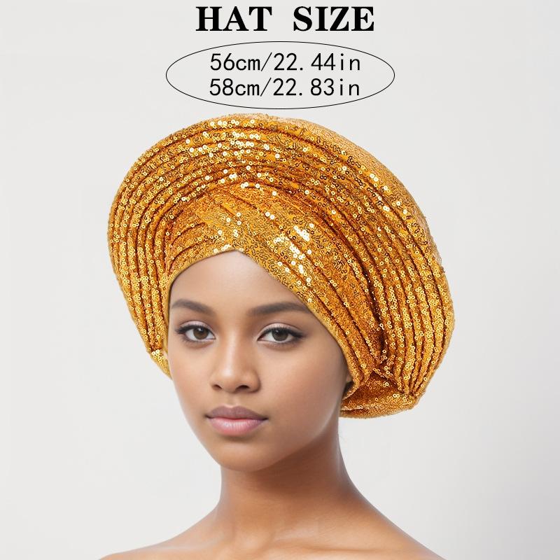 Nouă pălărie cu paiete laminată pentru industria grea, cu turban de nuntă africană, pălărie Baotou, pălărie etnică