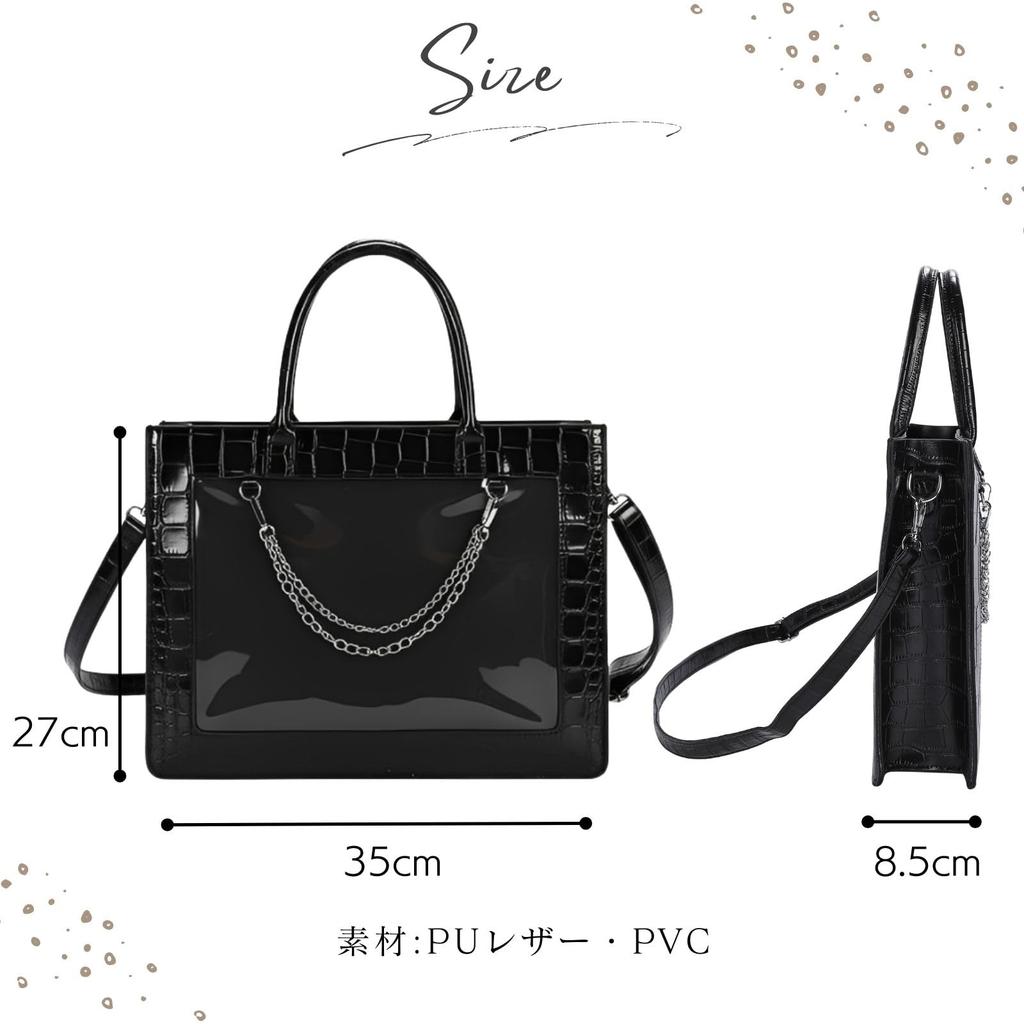 [Harujio] Stylish Ita Bag, A4 Size, Cute 2-Way Tote Bag, Shoulder Bag, High-Quality Crocodile, Black, Transparent, Clear, Perfect for Otaku