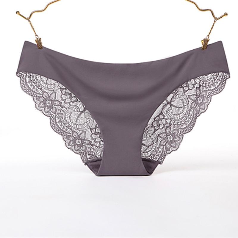 

Удобное хлопковое бесшовное дышащее нижнее белье из ледяного шелка для женщин, сексуальные кружевные стринги для женщин, треугольные трусики с низкой талией M светло-коричневого