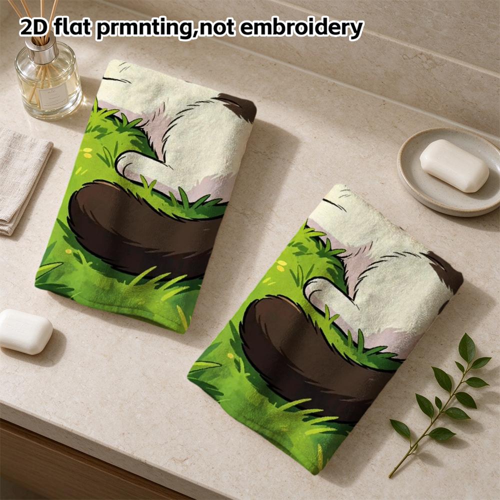 Cute Tricolor Cat Bath Towel, Soft Absorbent Quick Dry Towel, Cartoon Cat on Green Grass Pattern Shower Towel