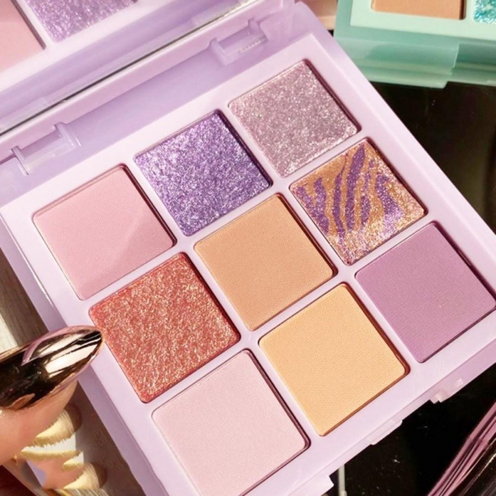Paleta de fard de pleoape Mat Shimmer Machiaj de ochi de lunga durata Set de palete de farduri Menta Pastel Liliac Machiaj portabil 9 culori, 1 bucata, 02 B