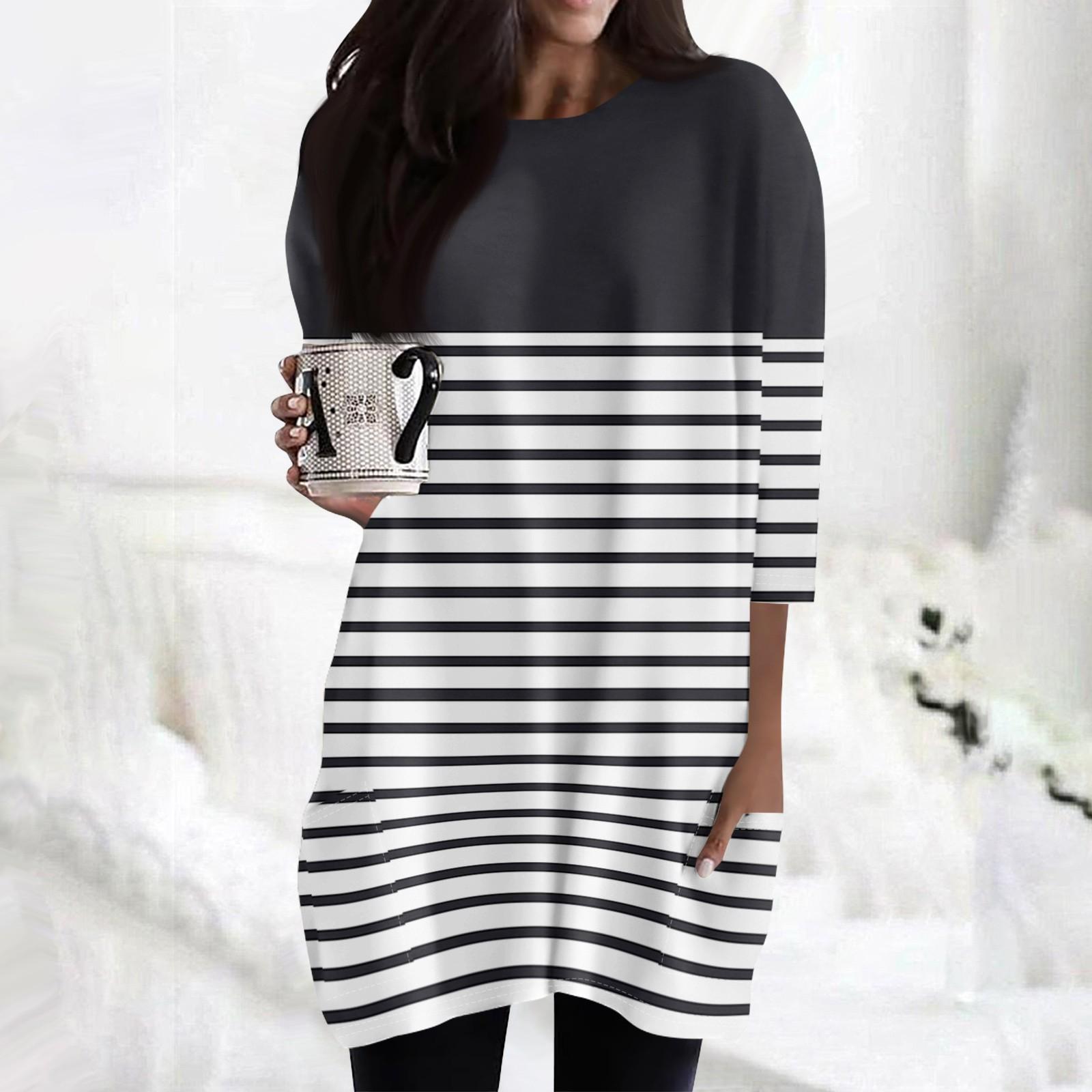 

Жіночі повсякденні сорочки з рукавом 3/4, модні туніки з принтом і кишенями M