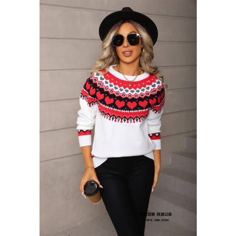 New Winter Women's Wear, Heart-shaped Sweater Pullover, Plus-size Christmas Casual Jacquard Knitted Sweater