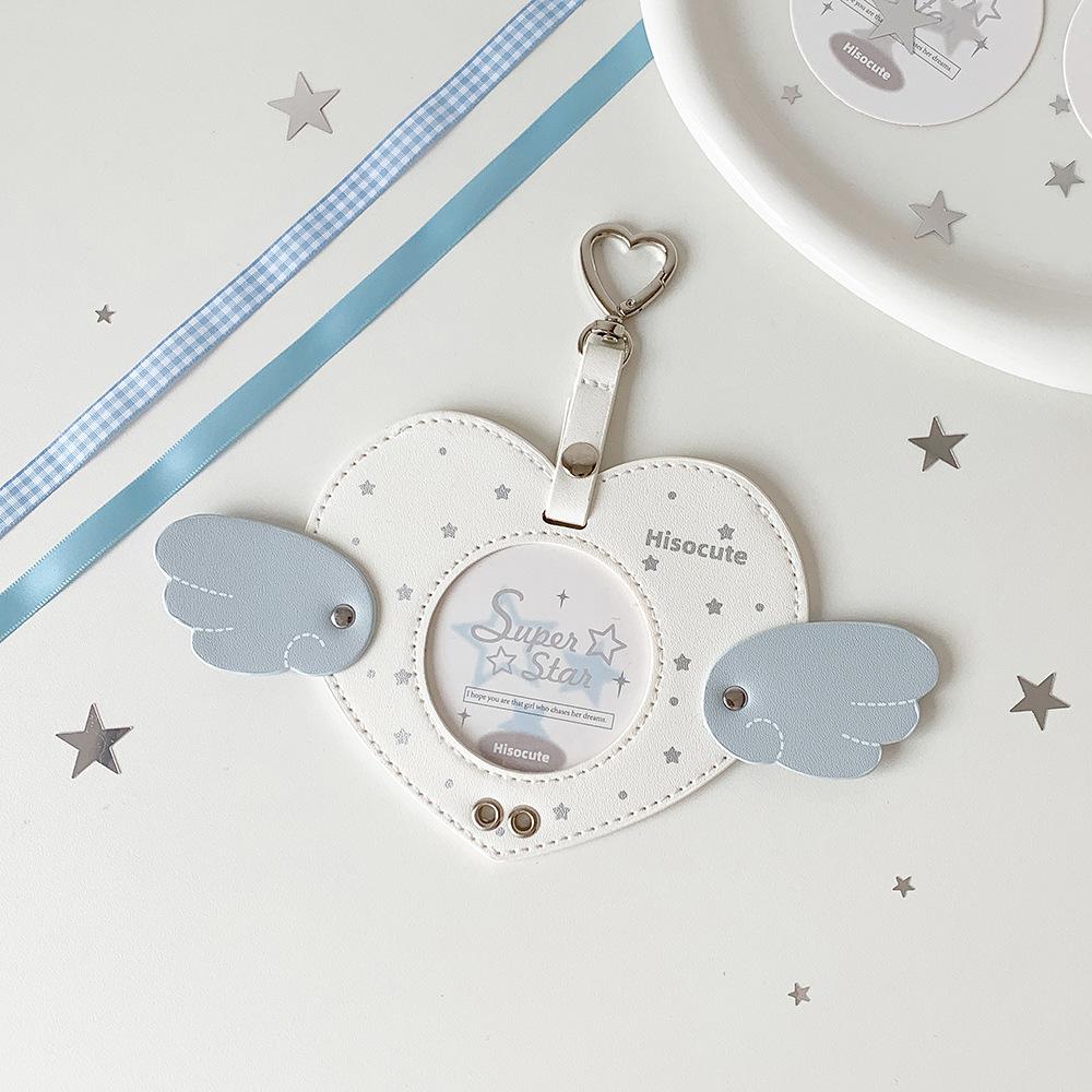 Leather ballet strap badge protective sleeve, anime props badge gift, angel wing shape storage bag display pendant