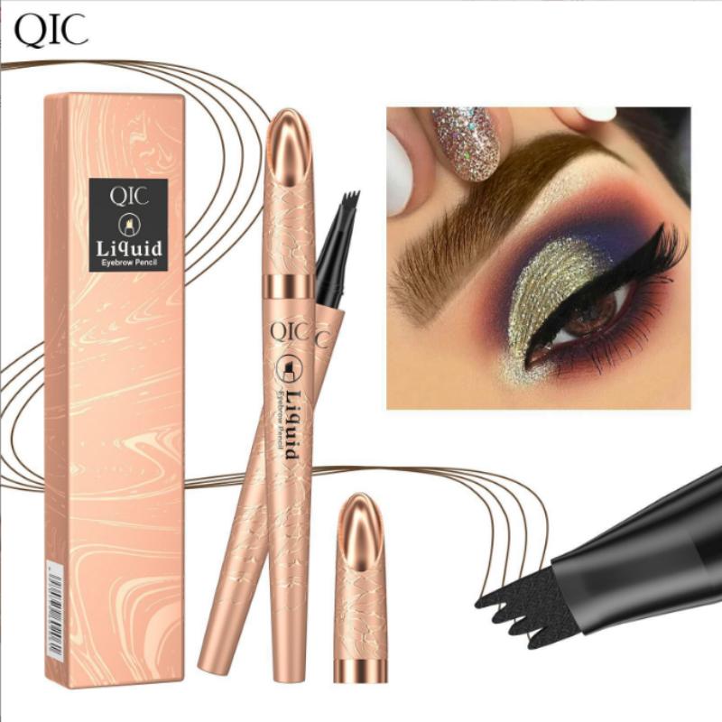 Firehovedet Øjenbrynspen Pigehoved Makeup Øjenbryn Mat Øjenbrynspen Vandtæt Tatoveringspen Gaffelspids Blyant Til Kvinder Fin Flydende Øjenbryn