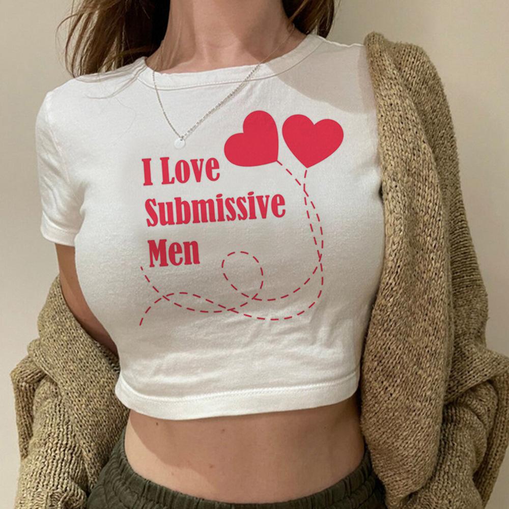 European and American women's clothing spring and summer new ins letter I love ME printed short slim-fitting short-sleeved T-shirt