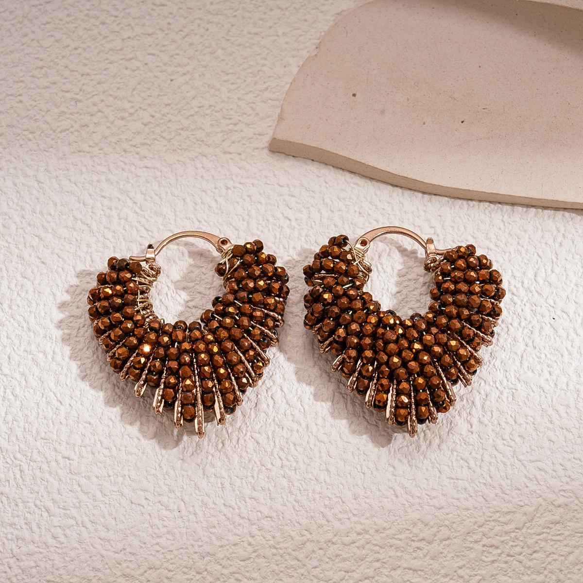Windshield beaded love splicing ear buckle autumn and winter fashion versatile temperament niche earrings