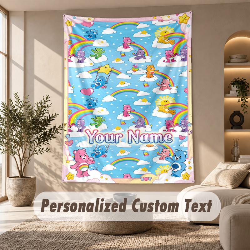 Care Bears Tapestry, Personalized Custom Text, Wall Hanging Tapestry For Living Room Home Wall Decor