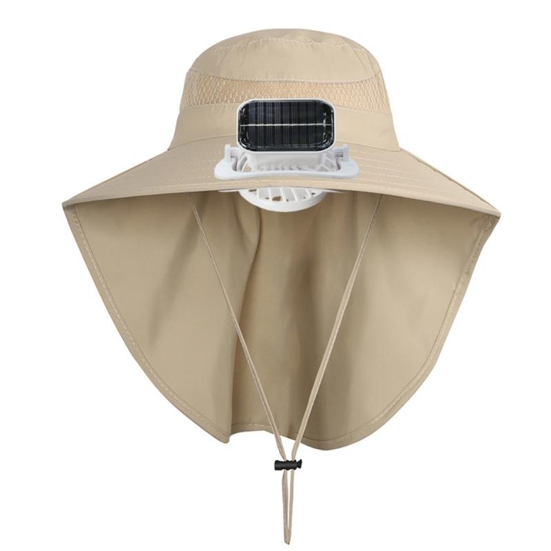 Solar Cooling Fan Hat Wide Border Children Hat Sun Protection Fishing Hat for Hiking Camping Fishing Activity
