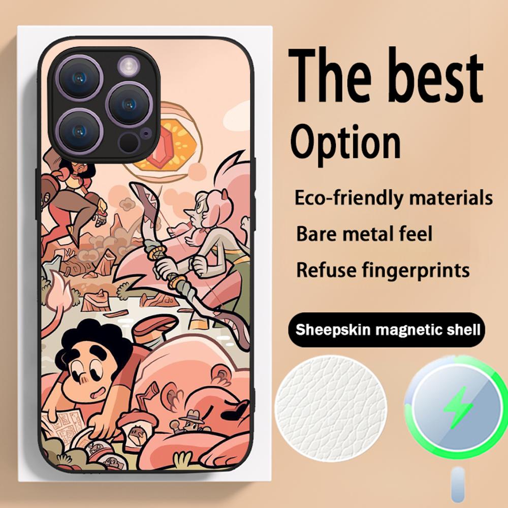 Steven classic cartoon cute universe design Phone Case For iPhone 16 15 14 13 12 11 Plus Pro Max Luxury Magsafe Sheepskin