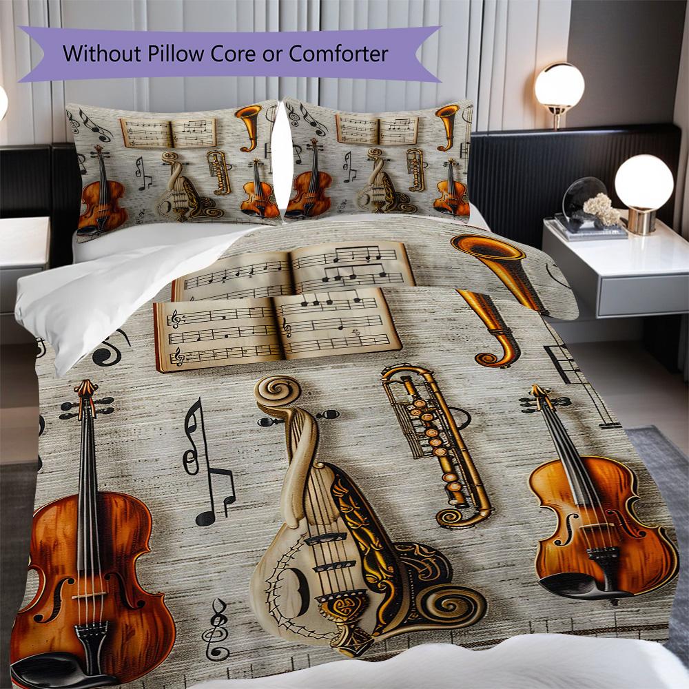 

1PC Music, guitar Theme Bedding Quilt Set Quilt Cover Pillowcase Home Decoration Birthday Gift (1 * duvet cover + 9 * pillowcase, without core) 135x200cm