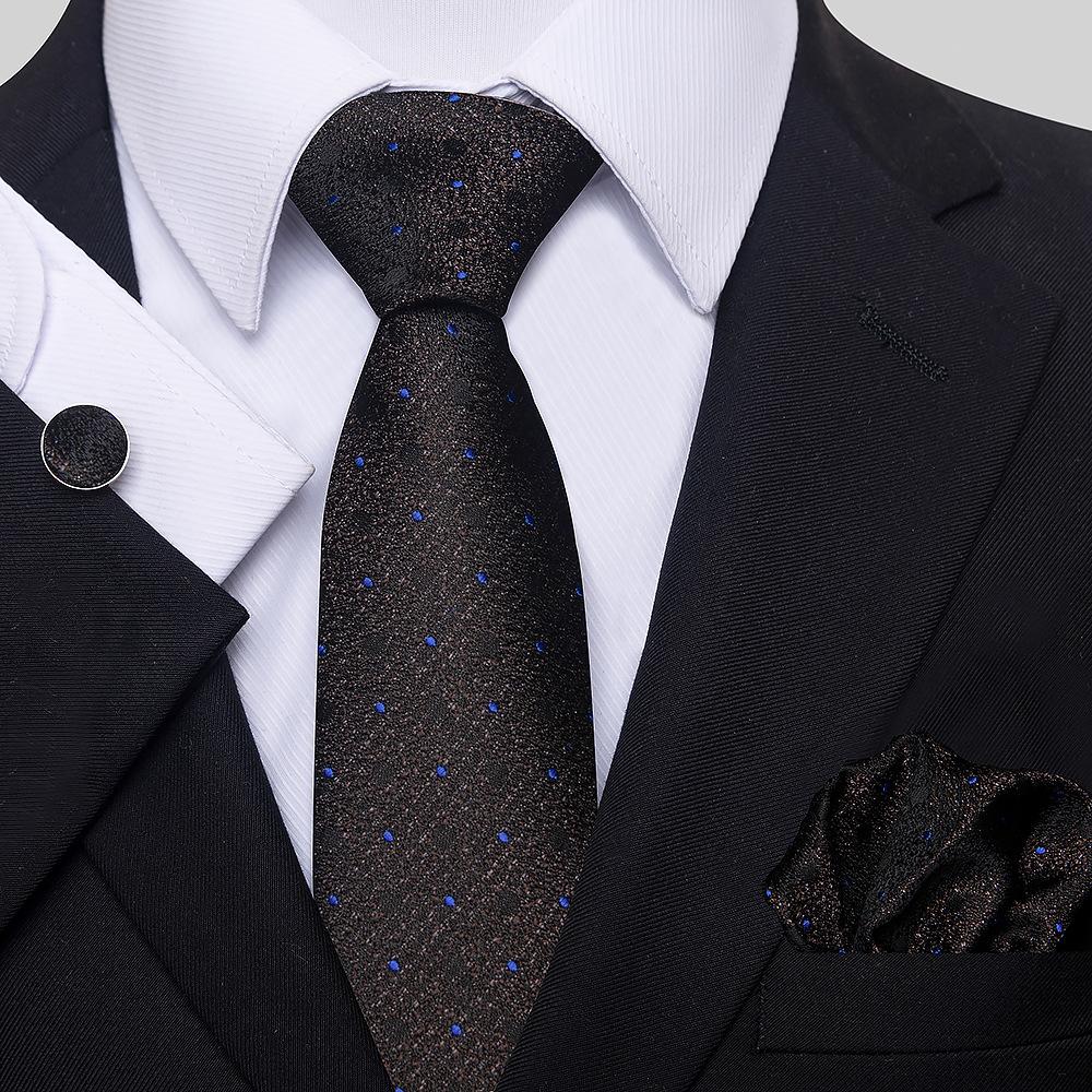 Korean Version Of Casual Floral Tie Men'S Jacquard Polyester Silk Pocket Towel Cufflink Tie Set