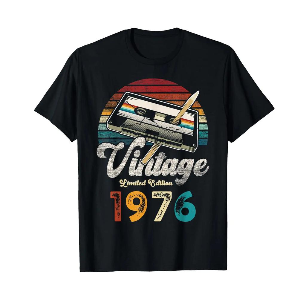 Vintage 1976 Birthday 49 Years Cassette Pencil T Shirt Vintage Fashion Stretched Casual Comfortable Designer Clothes
