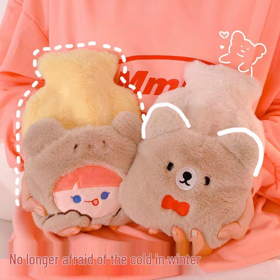Cartoon Plush Hot Water Bottle & Hand Warmer - Removable, Washable, Cute Design for Students and Babies
