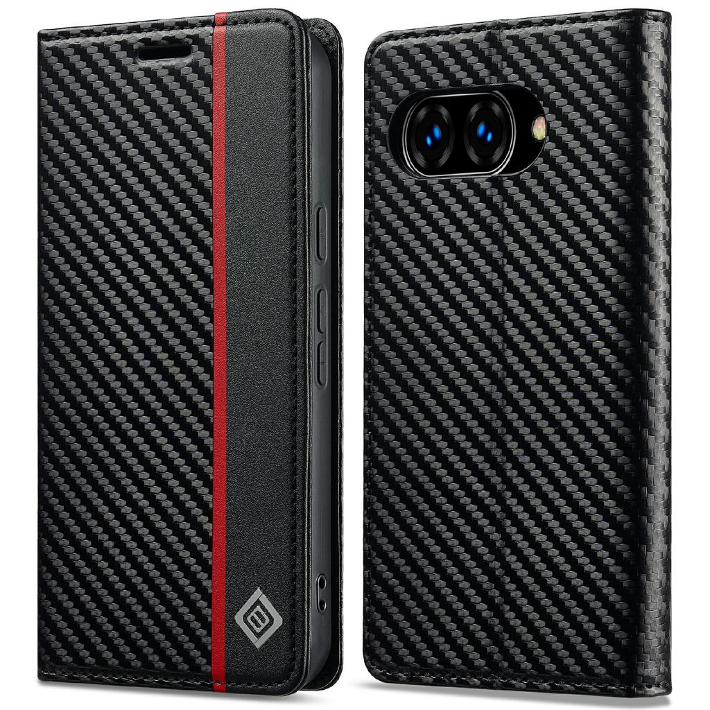 LC.IMEEKE For Google Pixel 9a Case Carbon Fiber Texture Phone Cover Stand Card Holder