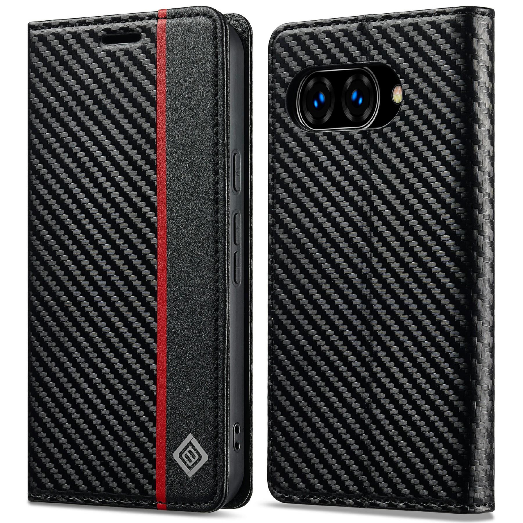 

LC.IMEEKE For Google Pixel 9a Case Carbon Fiber Texture Phone Cover Stand Card Holder Vertical Stripe
