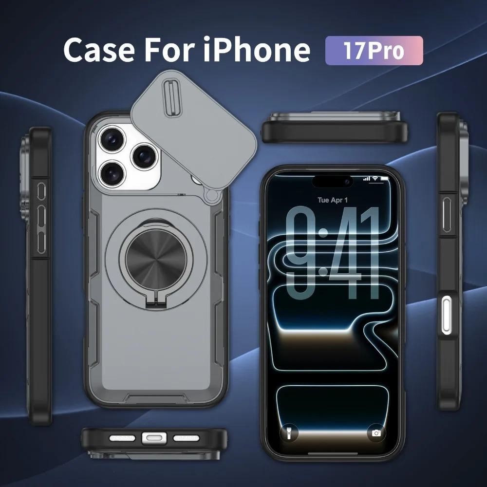 Military Grade Sliding Window Shockproof Phone Case for IPhone 17 16 E 15 14 13 12 Pro Max 11 Xr Magnetic Ring Holder Cover