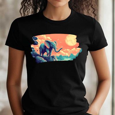 T-Shirt Women Elephant In Anime Style Motif Cotton Size XS To 3XLWill Open In New Window or Tab